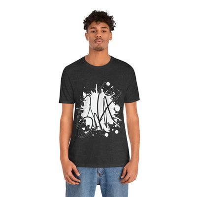 SWA Signature Splash Tee in silver color on model