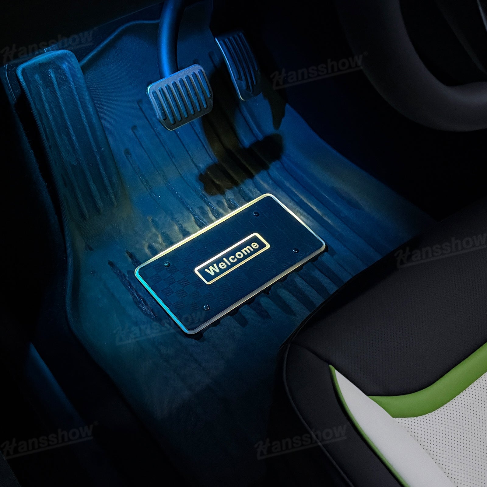 Model Y Juniper LED Floor Mat Lights with Tesla Logo - app-controlled customization