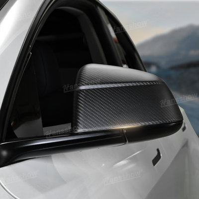 Tesla Model Y Side Mirror Covers Real Carbon Fiber Overlays - 2024 Model