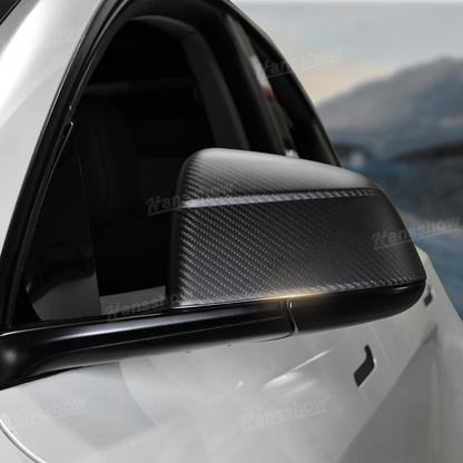Tesla Model Y Side Mirror Covers Real Carbon Fiber Overlays - 2024 Model