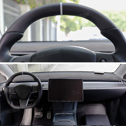 Tesla Model Y/3 Carbon Fiber Steering Wheel in sunlight