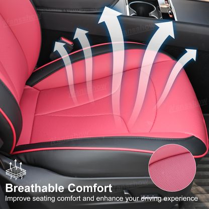 Model Y Juniper Upgrade Seat Covers with Bold 'T' Emblem - Dashboard in Background