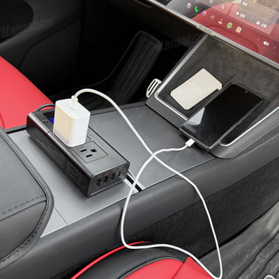 200W Power Inverter for Tesla Model 3 in mobile office setup