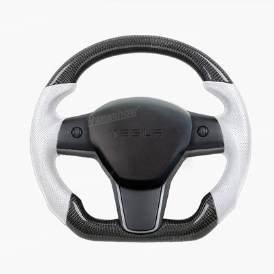 Model 3/Y Carbon Fiber Steering Wheel D-Shaped Racing Style