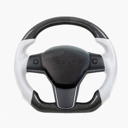 Model 3/Y Carbon Fiber Steering Wheel D-Shaped Round WIth Perforated Grip...