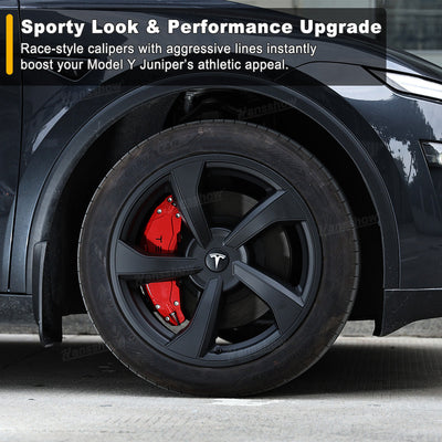 Model Y Juniper Wheel Brake Caliper Cover Set with Tesla Logo - On vehicle