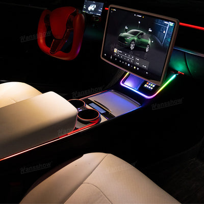 Model Y/3 Center Console Ambient Light with Cup Holder HUB Adapter - night mode