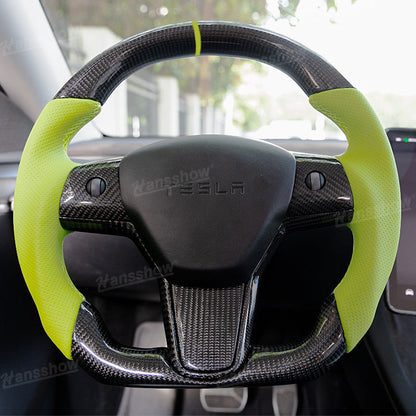 Model Y/3 Real Carbon Fiber D-Shaped Steering Wheel front view
