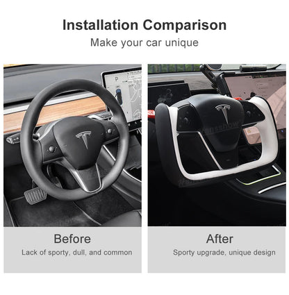 Model Y Yoke Style Steering Wheel Black/White Style - close-up of grip