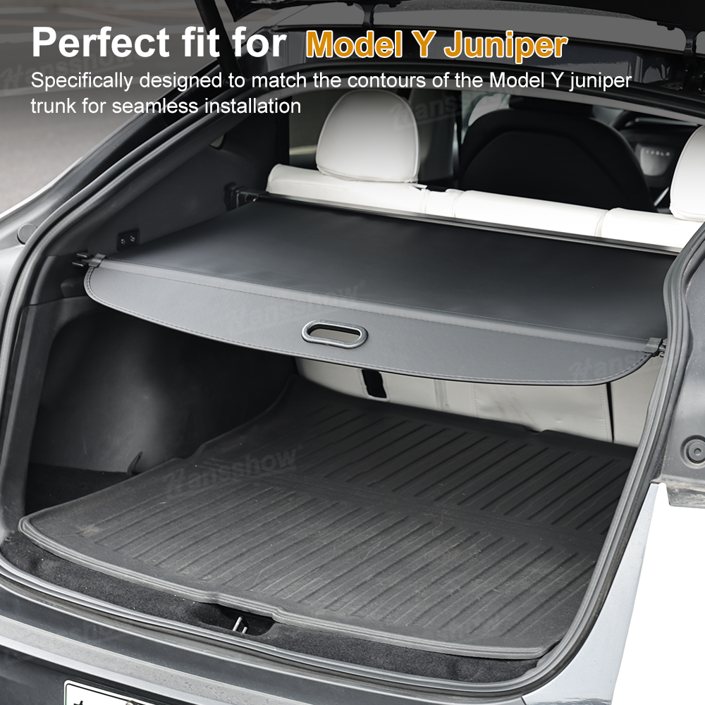 Model Y Juniper Trunk Retractable Cargo Privacy Cover Shielding Shade - installed view