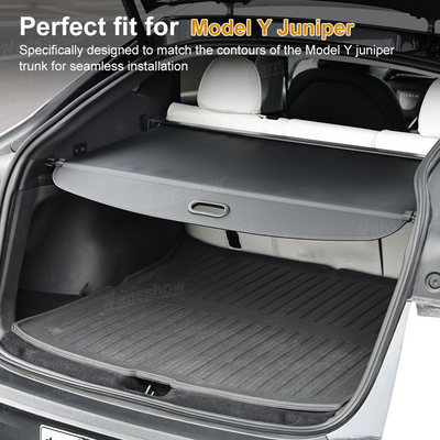 Model Y Juniper Trunk Retractable Cargo Privacy Cover Shielding Shade - installed view