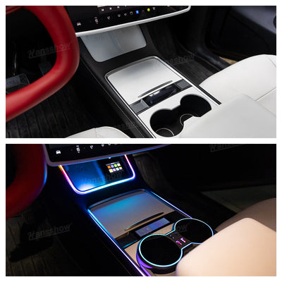 Model Y/3 Center Console Ambient Light with Cup Holder HUB Adapter - adjustable brightness