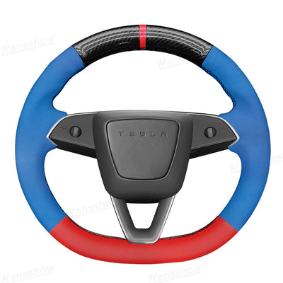 Model Y Juniper DIY Hand Stitching Steering Wheel Wrap in vehicle interior