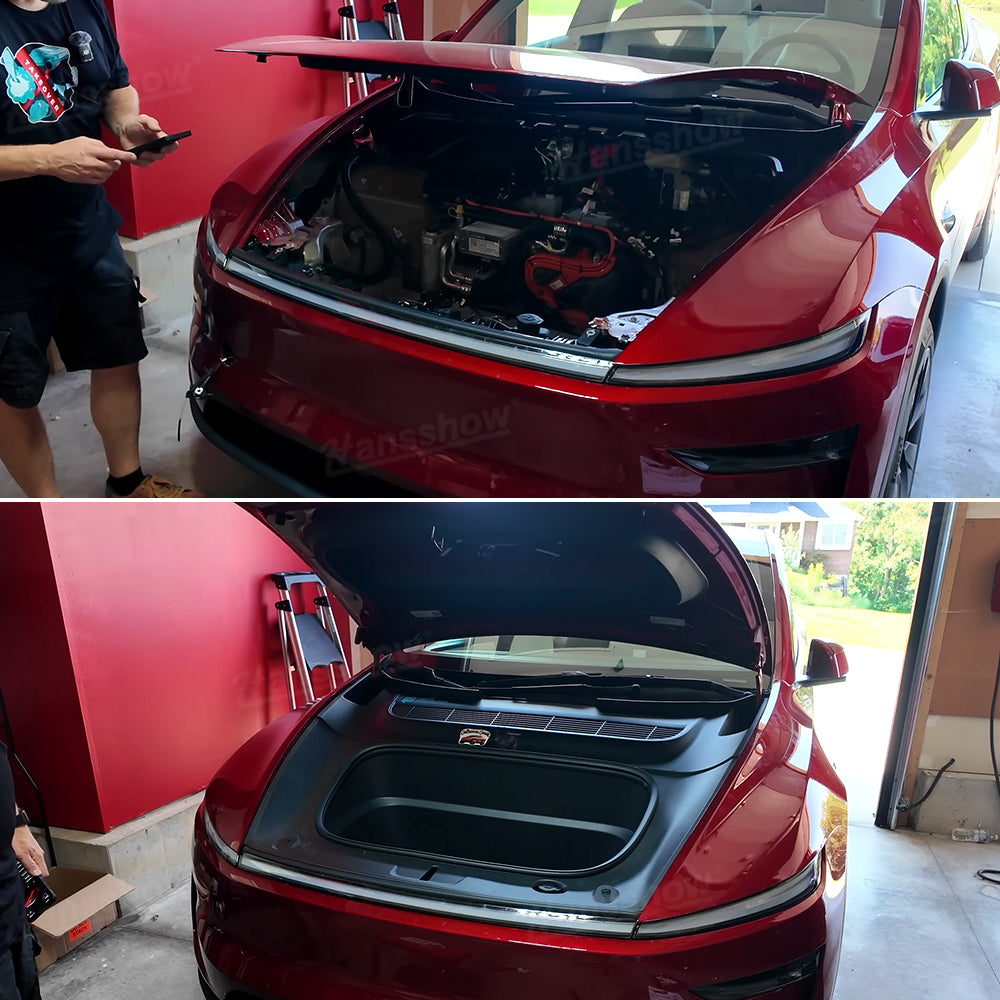 Model Y Juniper Power Frunk Kit in action at a grocery store