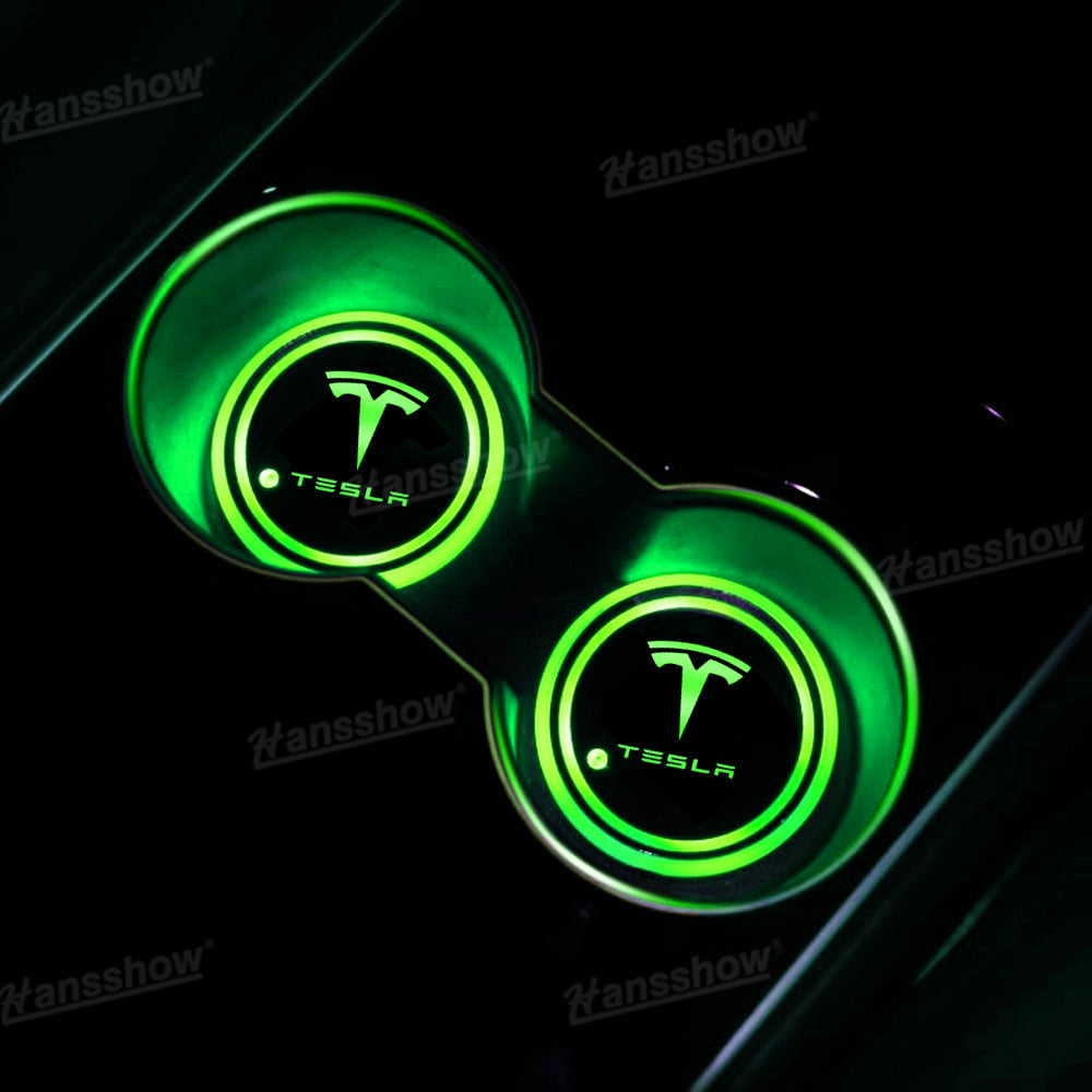 LED Cup Holder Lights Mats for Tesla Model Y Juniper - Side Angle