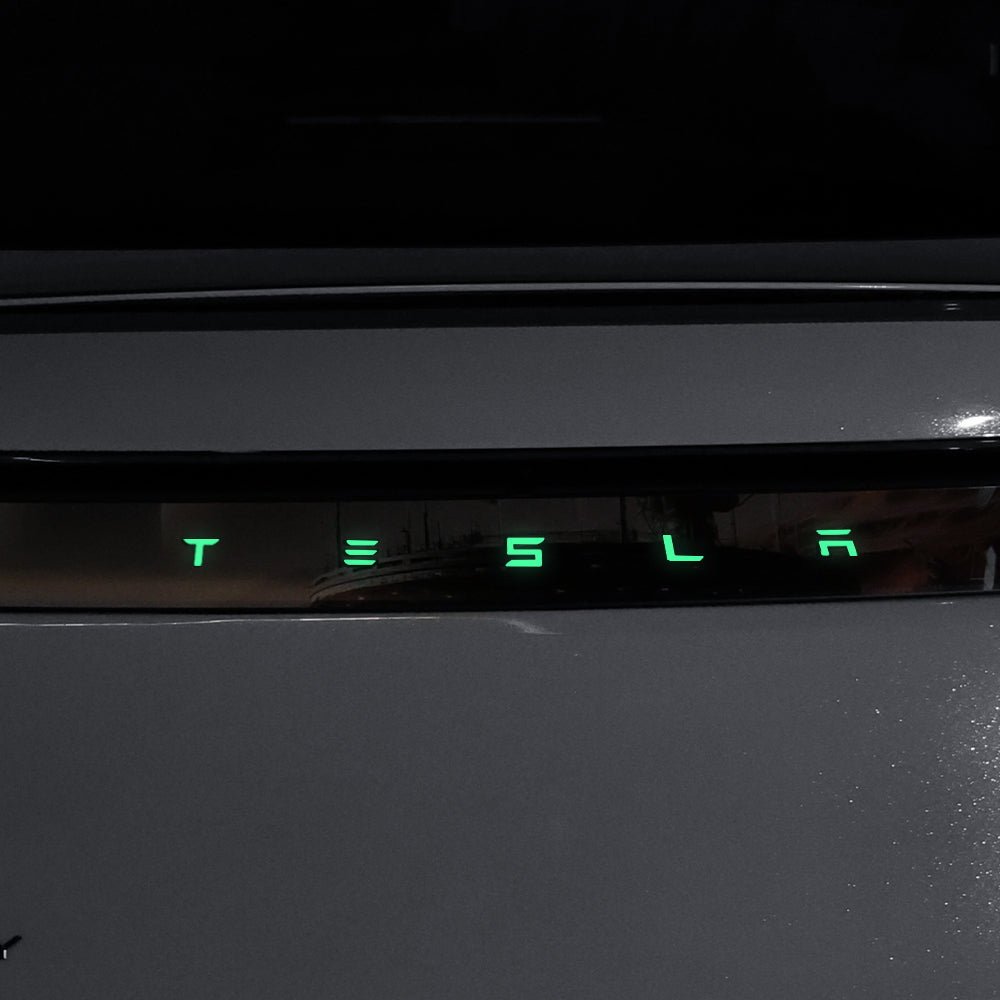 Model Y Juniper Fluorescent Vinyl Decal T-E-S-L-A Lettering Tailgate Overlay front view