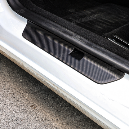 Tesla Model 3 Highland Real Carbon Fiber Door Sill Covers textured surface