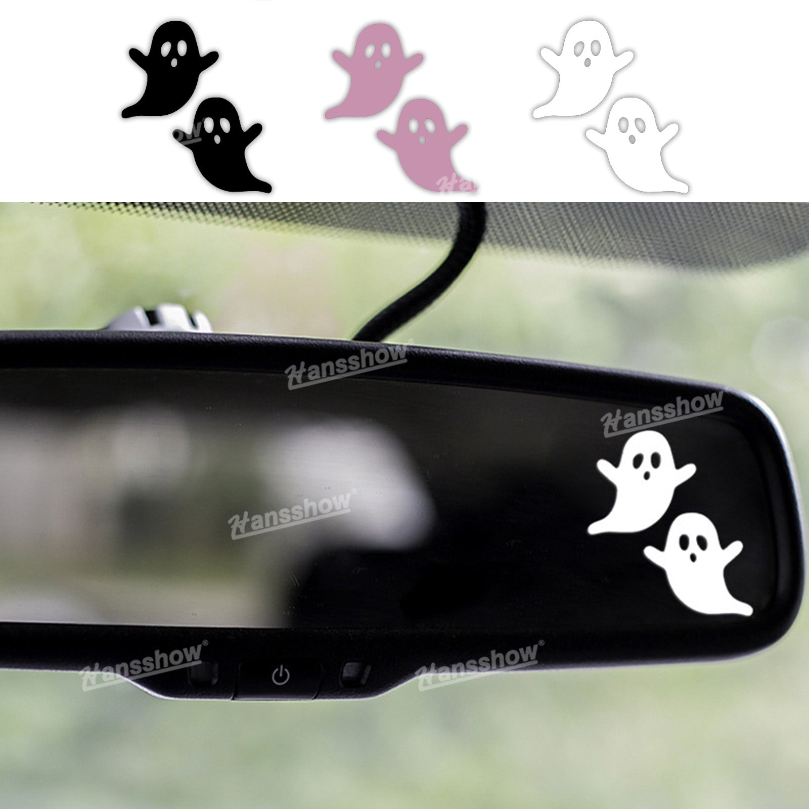 Halloween-Themed Ghost Face Car Rearview Mirror Sticker for Tesla Model Y - front view