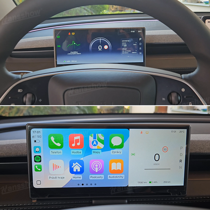 Interior view of Tesla Model Y with Heads Up Display