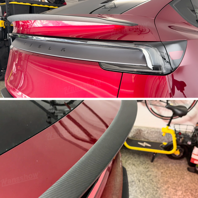 Model Y Juniper Spoiler Real Carbon Fiber Wing Rear Trunk Lip Lid - angle view