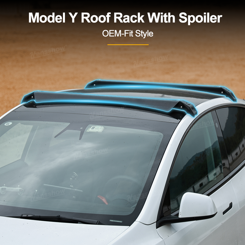 Tesla Model Y Roof Rack With Roof Spoiler Tail Wing - Installed View