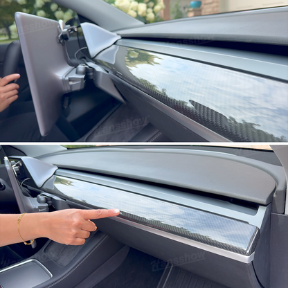 Model 3/Y Real Carbon Fiber Dashboard & Front Door Trim Panel Replacement Kit - Complete kit overview