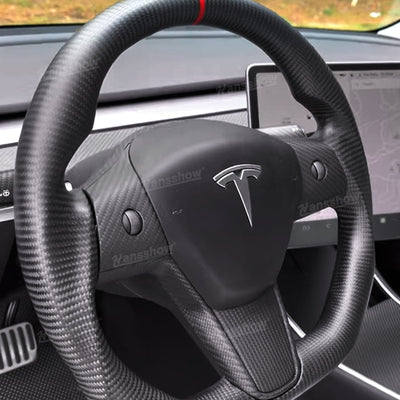 Model 3/Y Full Carbon Fiber Steering for Tesla Model Y - close-up detail