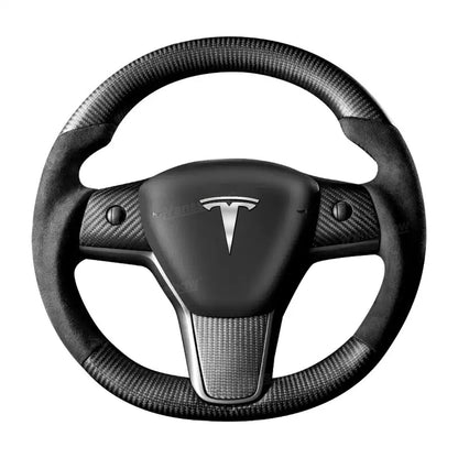 Model Y/3 Real Carbon Fiber Sport Round Steering Wheel Heated - detail of grip