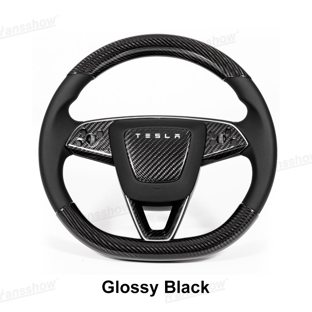 Model Y Juniper Real Carbon Fiber Steering Wheel Trim Kit lifestyle shot
