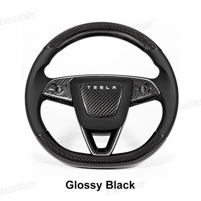 Model Y Juniper Real Carbon Fiber Steering Wheel Trim Kit lifestyle shot