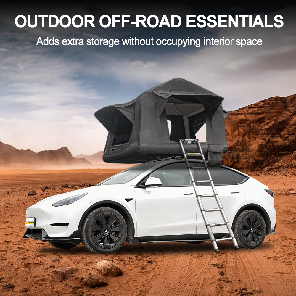 Tesla Model Y Roof Rack With Roof Spoiler Tail Wing - Rear Angle