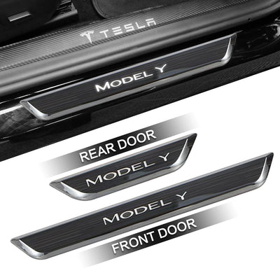 Model Y LED illuminated Welcome Pedal Door Sill Protector glowing effect