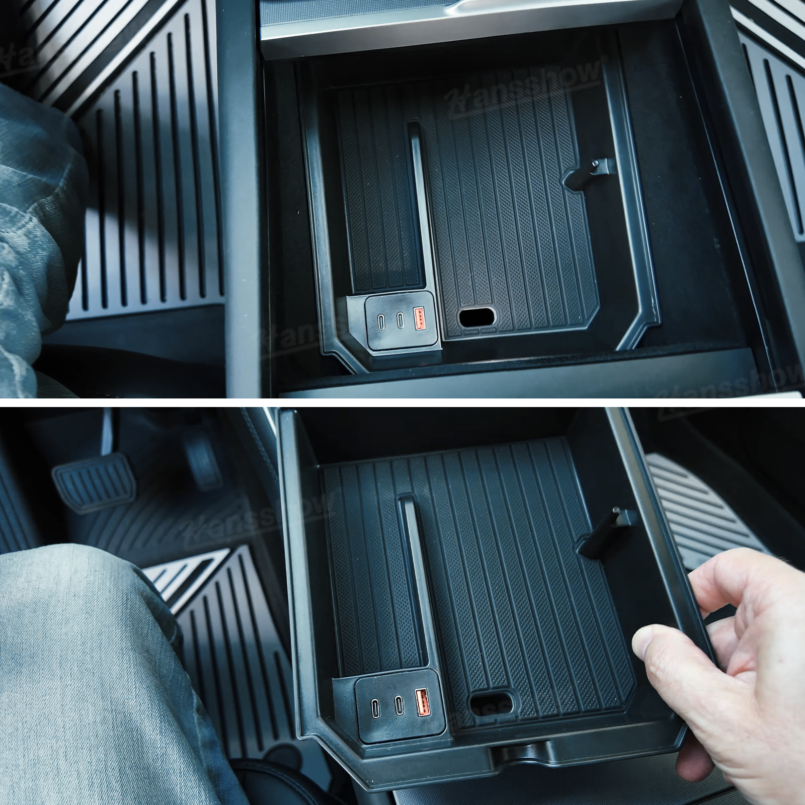 Model Y Juniper Center Console Organizer showing storage compartments