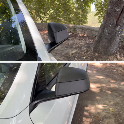 Model Y Juniper Side Mirror Real Carbon Fiber Overlay Covers - top view