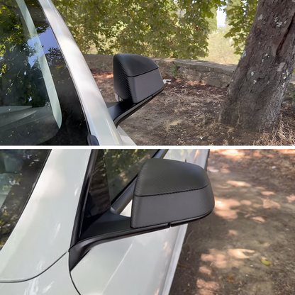Model Y Juniper Side Mirror Real Carbon Fiber Overlay Covers - top view