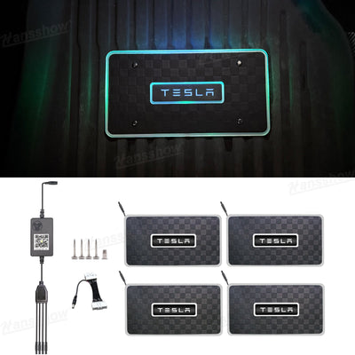 Model Y Juniper LED Floor Mat Lights with Tesla Logo - front view