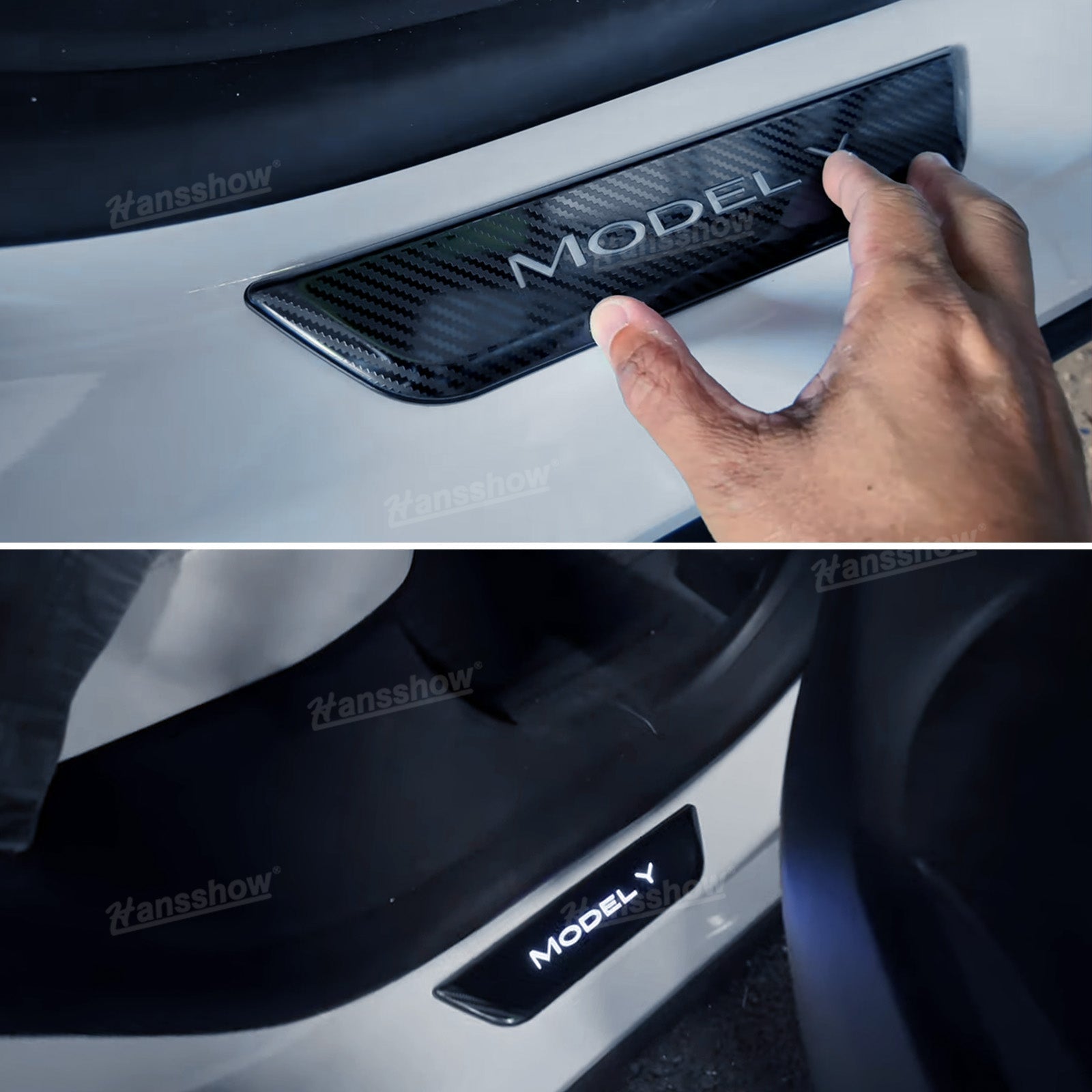 Model Y LED illuminated Welcome Pedal Door Sill Protector detail shot