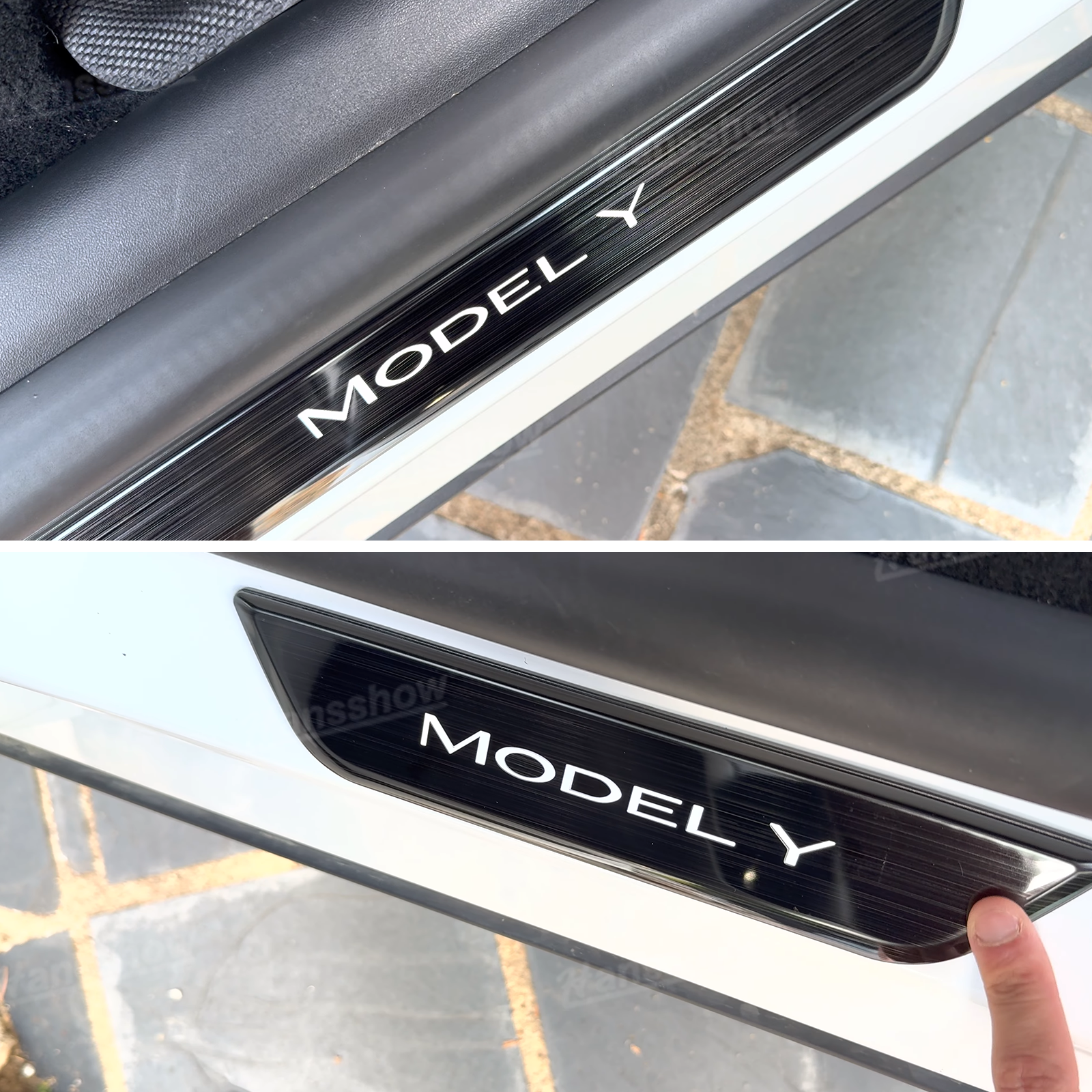 Model 3/Y LED illuminated Welcome Pedal Door Sill Protector for Tesla Model Y - protective barrier view