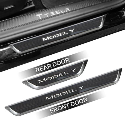 Model Y Juniper LED illuminated Welcome Pedal Door Sill Protector Hansshow - entryway view
