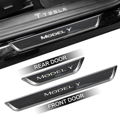 Model Y Juniper LED illuminated Welcome Pedal Door Sill Protector Hansshow - entryway view