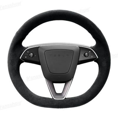 Model Y Juniper/3 Highland Premium Alcantara Steering Wheel Cover - top angle view
