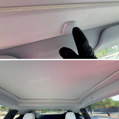 Model Y Juniper Power Sunshade during installation process