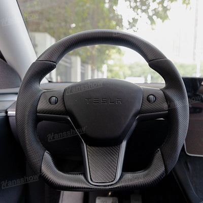 Model 3/Y Carbon Fiber Steering Wheel D-Shaped Front View
