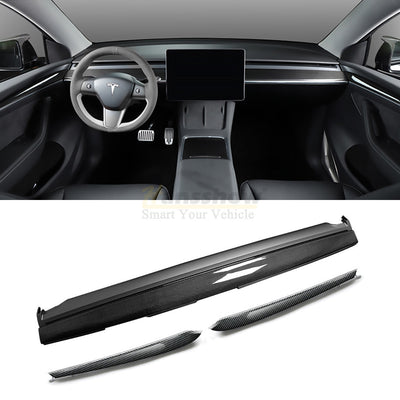Model Y/3 Real Carbon Fiber Dashboard & Front Door Trim Panel Replacement Kit - front view