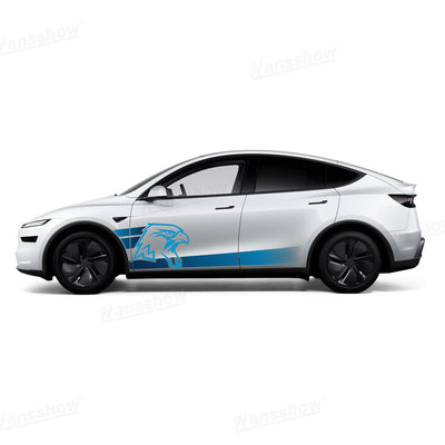Rear view of Model Y Juniper Vinyl Wrap Body Decal Kit with Eagle Head Style
