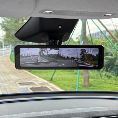 Model Y Juniper Rearview Mirror 10 Inch Dash Cam with vehicle interior