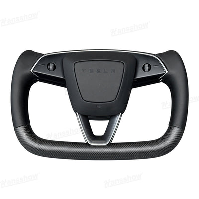 Model Y Juniper Yoke Steering Wheel showcasing sporty carbon fiber details