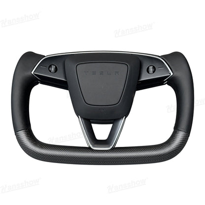 Model Y Juniper Yoke Steering Wheel showcasing sporty carbon fiber details