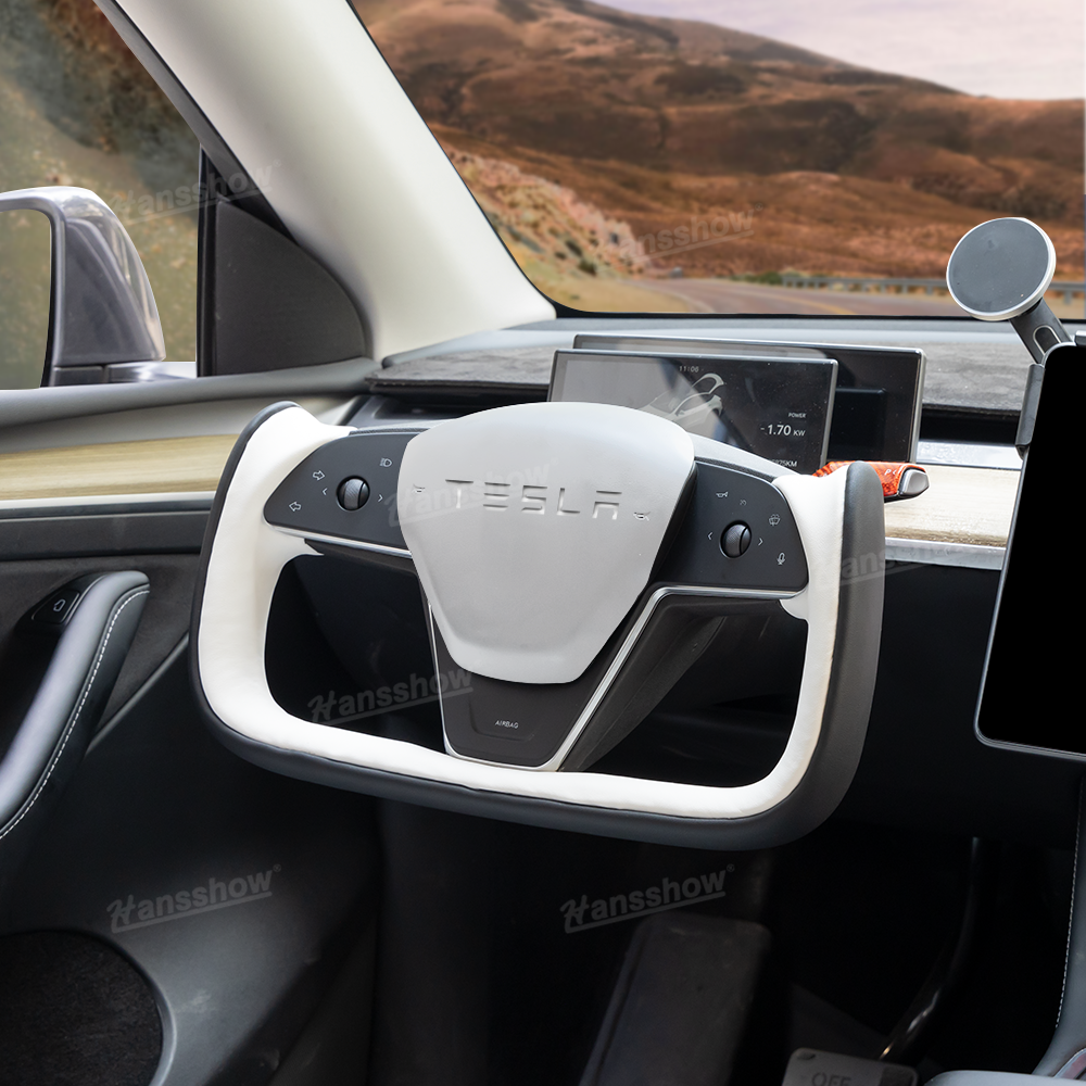 Model Y Yoke Style Steering Wheel Black/White Style - sleek aesthetics