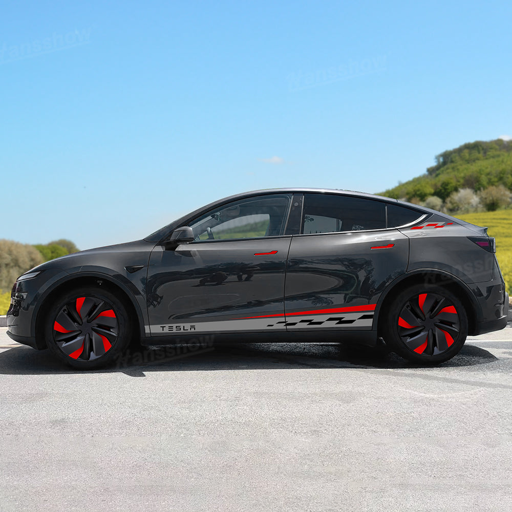 Model Y Juniper Custom Stripe Kit front view with F1 racing style